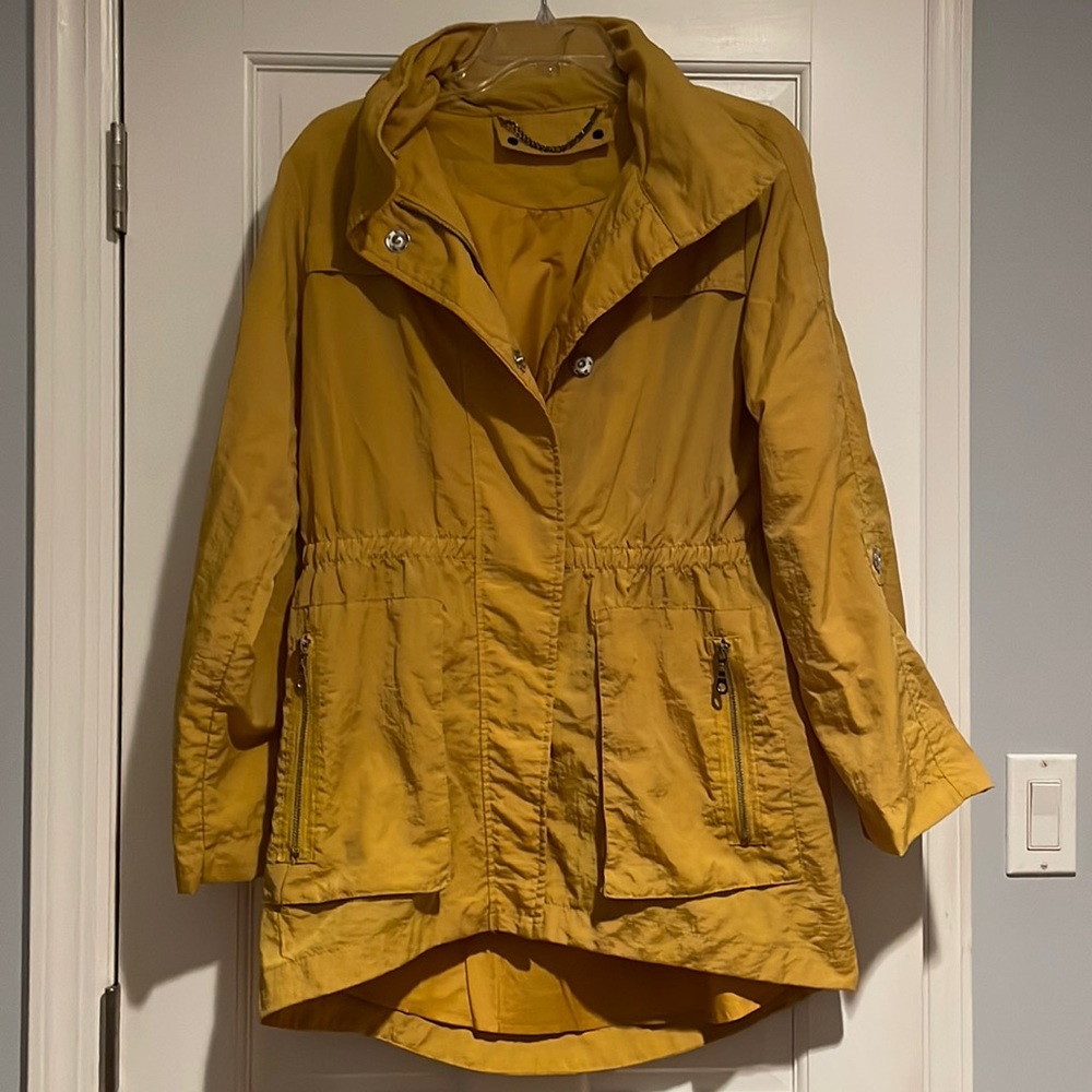 Mustard Colored Cinched Waist Rain Coat